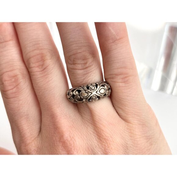 4 Leaf Clover Domed Hand Carved Victorian Sterling Silver 925 Vintage Ring sz 7 - Picture 9 of 9